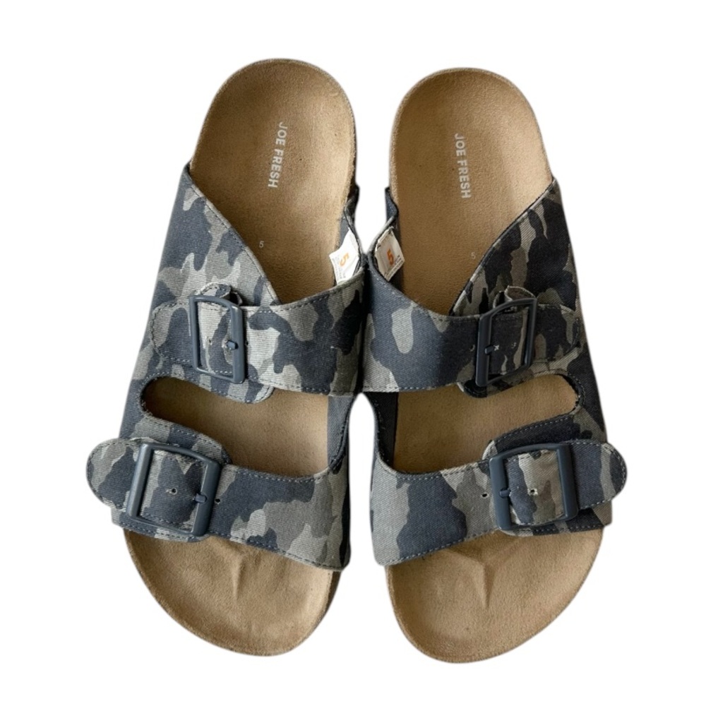 Joe Fresh Kids Camouflage Double Strap Slide Sandals Woman’s size 6